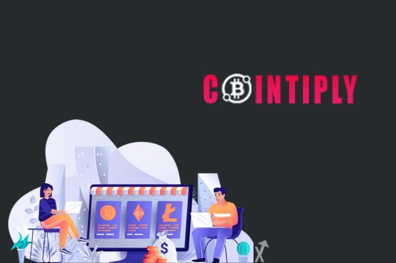 Illustration of two people earning crypto rewards on the Cointiply faucet platform