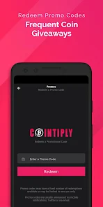 Cointiply Redeem Promo Codes screen with a field to enter a promo code